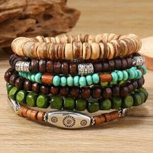 NEW: 🦋 - Coconut Wood Beaded Bracelet Set